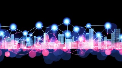 Poster - Futuristic City Landscape with Digital Connections