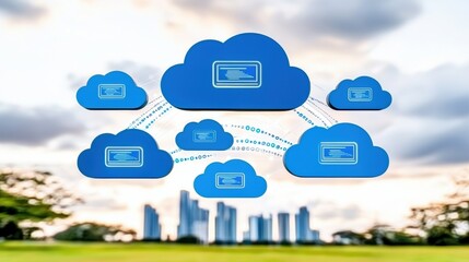 Poster - Blue Cloud Computing Concept Over City Skyline