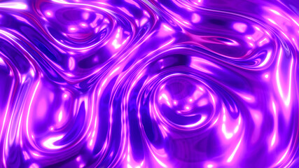 Wall Mural - Liquid purple chrome waves background, shiny and lustrous metal pattern texture, silky 3D illustration.