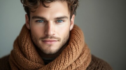 Poster - A man with a beard and blue eyes is wearing a brown scarf