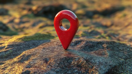 Poster - Red location pin on rocky surface, vibrant colors, detailed texture