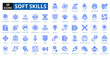 © Zero_wing - soft skills blue icon set collection. Active Listening, teamwork, Mindset, Time Management, Emotional Intelligence, Vision, Adaptability, Communication, innovation, Conflict Resolution