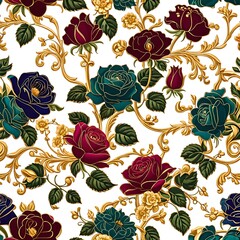 Opulent Jewel-Tone Floral Elegance: Seamless Vintage Luxury Pattern 3