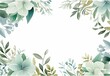 © Nikomiso - 白い背景に水彩の緑の葉のフレームとコピースペース