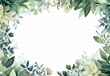 © Nikomiso - 白い背景に水彩の緑の葉のフレームとコピースペース