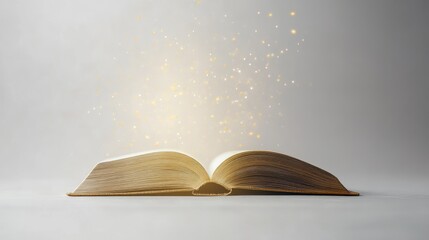Poster - Light floating from an open book, representing futuristic technology and innovation in education, on a minimalist white backdrop.