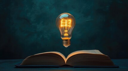 Poster - Open book with a glowing light bulb floating above it, representing the fusion of education and technology on a simple, minimalist background.