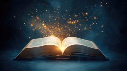 Poster - Open book with a soft, glowing light floating out, symbolizing the integration of technology and knowledge, isolated on a simple background.
