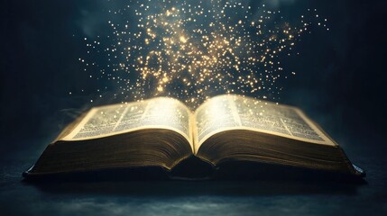 Poster - Open book with radiant light floating above, symbolizing a futuristic approach to learning and technology, set against a clean background.