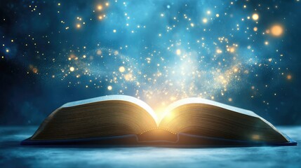 Poster - Open book with radiant light floating above, symbolizing the fusion of futuristic technology and education, set against a clean background.