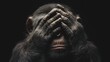 © Vergiliy - Monkey covering face with hands, expressive emotion, dark background