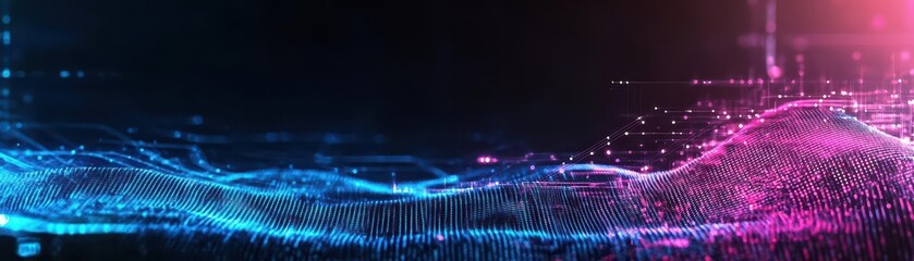 Poster - Abstract holographic waves, vibrant neon glow, dark digital backdrop, futuristic tech theme