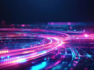 Poster - Abstract neon light trails, sleek curves, dark futuristic background, glowing accents, modern energy