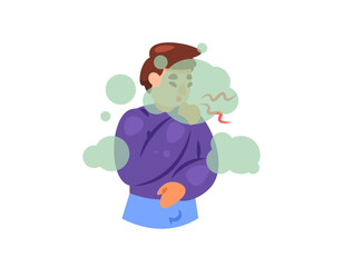 illustration of a man seen coughing because of smoke. air pollution. toxic smoke. unhealthy air caus