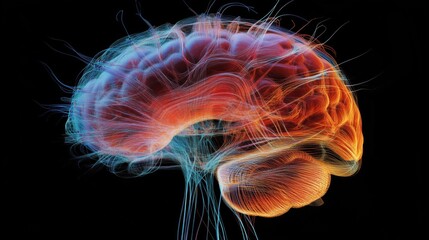Poster - colorful brain illustration with vibrant neural connections and energy patterns