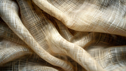 Beige fabric with woven texture, abstract background, close up.