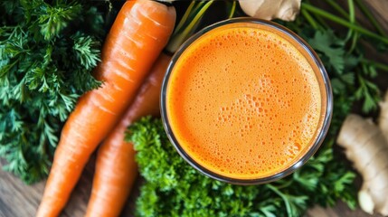 Poster - Bright Orange Carrot Juice in Aerial View