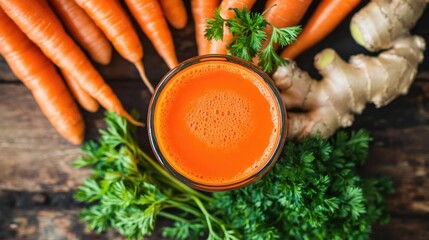Poster - Bright Orange Carrot Juice with Fresh Ingredients