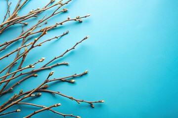 close-up of twigs on blue background, warm feeling