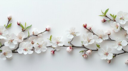 Wall Mural - Cherry Blossoms on White Background