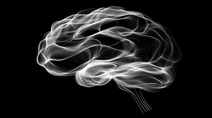 Poster - abstract brain illustration, flowing lines, black background, artistic design