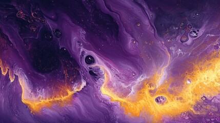 Canvas Print - Abstract Purple and Yellow Fluid Art