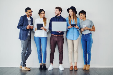 Poster - business people, technology and queue for job search, hiring and human resources with digital resume
