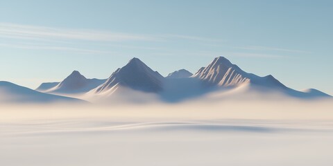 Poster - Misty mountain range with blue sky