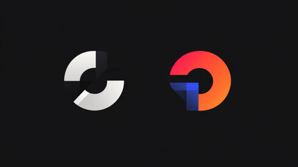 Two Abstract Circular Logos on Black Background