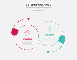 2 points template infographic outline style with 2 point stage or step comparison template with big circle combination with dotted line venn joined for slide presentation