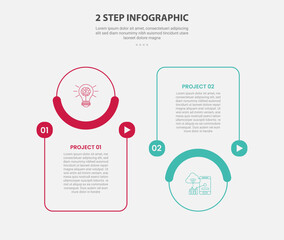 2 points template infographic outline style with 2 point stage or step comparison template with slice box with circle at top and bottom for slide presentation