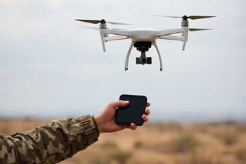 Military operator use rc for controls FPV UAV drone