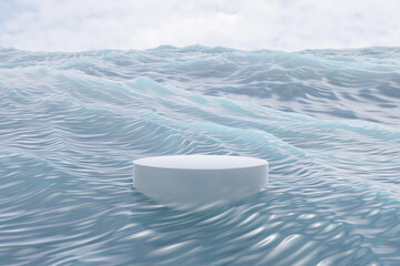 Wall Mural - abstact 3d render winter scene and natural stage background, ice snow podium on the wave of the froz