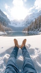 Poster - A person is laying in the snow with their legs crossed