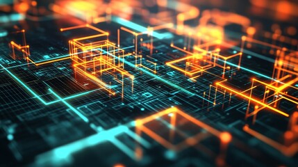 Poster - Abstract digital circuit design with glowing lines and nodes, representing technology and data flow.