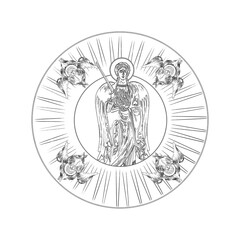 Archangel Uriel. Greek medallion- coloring page in Byzantine style