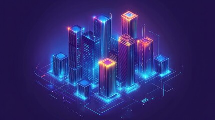 Poster - A modern smart city equipped with 5G networks, showcasing fast, interconnected services like IoT-enabled devices, real-time communication, and seamless data exchange