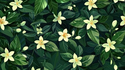 Wall Mural - Lush Green Foliage with Delicate White Flowers