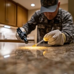 Wall Mural - a man in uniform is working on a countertop