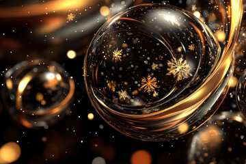 Poster - Gold Christmas ball adorned with snowflakes and stars, shimmering in the festive light.