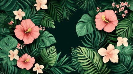 Wall Mural - Tropical Floral Border Background