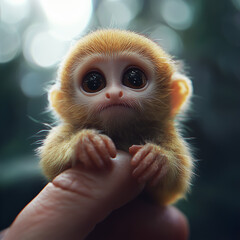 A little monkey sitting on a hand