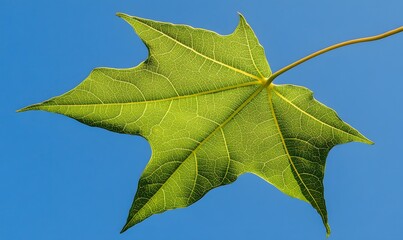 Liquidambar styraciflua leaf in bright green against a blue sky, Generative AI