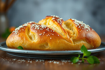 Variety of baked sourdough bread on wooden table loaf of artisan bread 