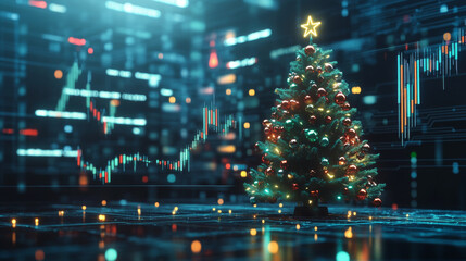 Poster - a modern, tech-themed holiday greeting featuring a 3d christmas tree decorated with glowing ornament