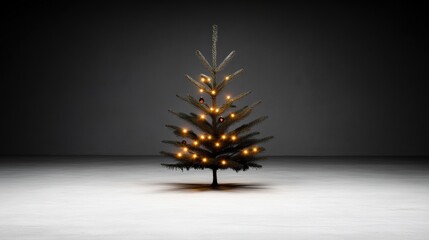 Elegant Christmas tree with warm lights, isolated on dark background.