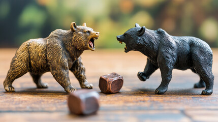 Poster - Stock market investors, known as bears and bulls, compete to make money by buying and selling stocks.Battle is like a fight between bears and bulls, symbolized by Japanese candlesticks on charts.