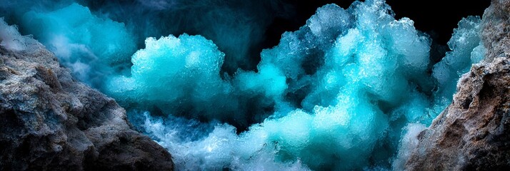 Canvas Print -  A cluster of rocks adjacent, water emerges from them under a darkened sky