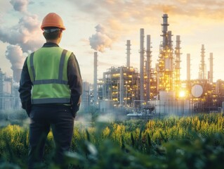 Wall Mural - a scene highlighting industry engineers with eco-friendly practices, implementing energy-efficient p
