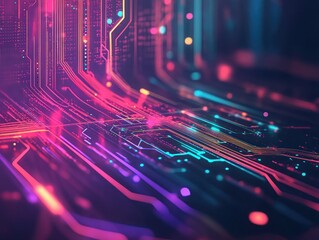Poster - A tech and data background with a clean, modern design featuring digital interfaces, futuristic graphics, and lines of data streaming through a digital environment